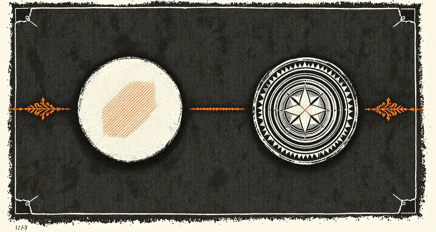 Two abstract broadside wax-seal plates suggesting the 2024 FDA PCAC vote and WADA S2 prohibition in cream and fire-orange on dark canvas